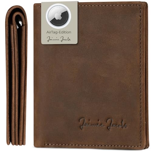 Jaimie Jacobs SLIMSTAR AirTag-Edition mit großem Münzfach dünne Geldbörse Leder Slim Wallet Hochformat Geldbeutel (Büffelleder Dunnkelbraun) von Jaimie Jacobs