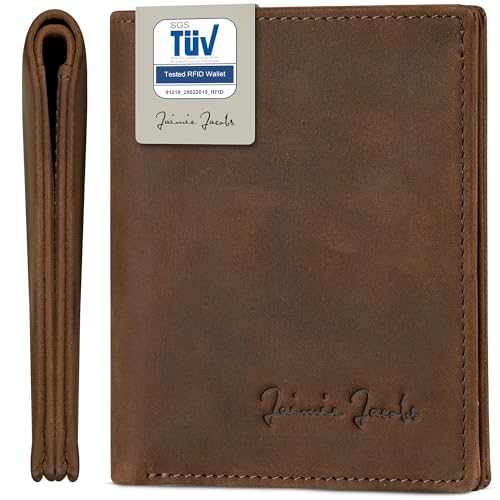 Jaimie Jacobs SLIMSTAR Geldbeutel dünne Geldbörse echtes Leder Slim Wallet Hochformat RFID-Schutz Herren (Büffelleder Dunkel Braun) von Jaimie Jacobs