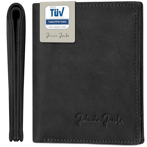 Jaimie Jacobs SLIMSTAR Geldbeutel dünne Geldbörse echtes Leder Slim Wallet Hochformat RFID-Schutz Herren (Büffelleder Schwarz) von Jaimie Jacobs