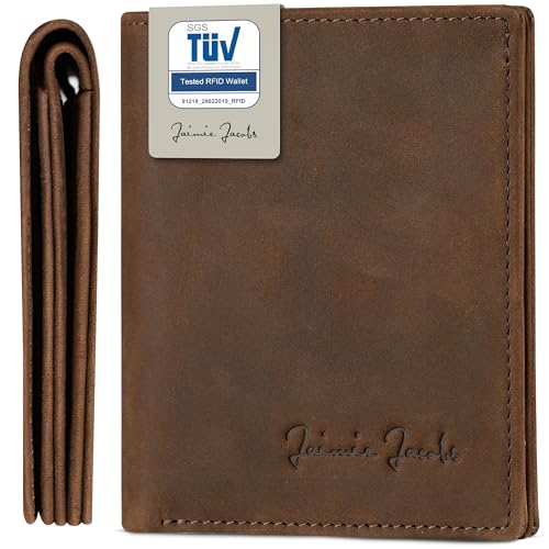 Jaimie Jacobs SLIMSTAR mit großem Münzfach dünne Geldbörse Leder Slim Wallet Hochformat Geldbeutel Herren (Büffelleder Dunkelbraun) von Jaimie Jacobs