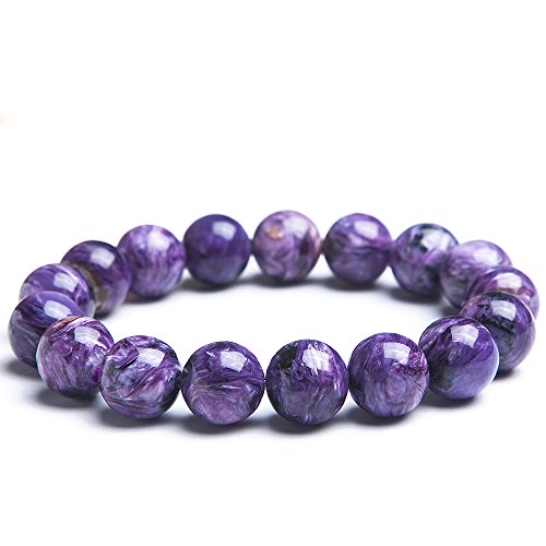 Jaipur Gems Mart Natürliche AAA Lila Charoite Armband Stretch-Armband | 7-7,5? Charoite Armband Edelstein-Armband Länge | Unisex-Armband | 8mm runde Form Perlen | Männer Perlen Armband von Jaipur Gems Mart