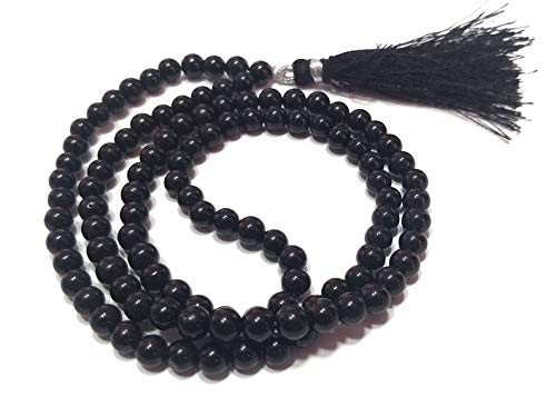 Mala Halskette, natur AAA schwarzer Turmalin 108 Mala schwarzer Turmalin Japa Mala 108 Gebetskette | Mala Halskette handgeknüpft Mala Armband 8 mm runde Perlen Meditation Quaste Buddhistische Mala von Jaipur Gems Mart