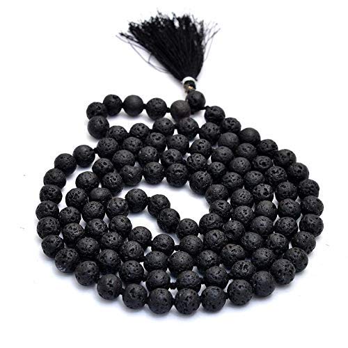 Natürliche AAA Black Lava 108 Mala Halskette | Black Lava Mala | 108 Gebet wulstige Mala Halskette | Handgeknüpft Mala Armband | Japa Mala | 8mm Perlen | Meditation Tassel | Buddhistische Mala von Jaipur Gems Mart