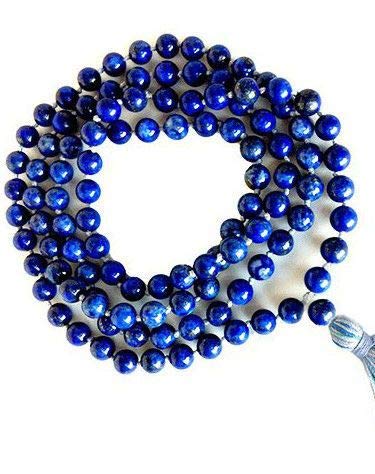 Natürliche AAA-Halskette Lapislazuli 108 Mala Lapislazuli Mala 108 Gebetskette Mala Halskette Handgeknüpft Mala Armband Japa Mala 8 mm runde Perlen Meditations-Quaste Buddhistische Mala von Jaipur Gems Mart