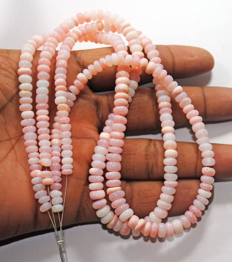 Aaa Natürliche Rosa Opal Edelstein Perlen Glatte Rondelle Form Größe 5-6 Mm Halskette 16-Zoll-Halskette Handgemachte 925 Silber Lock von JaipurGemsBeadsCo