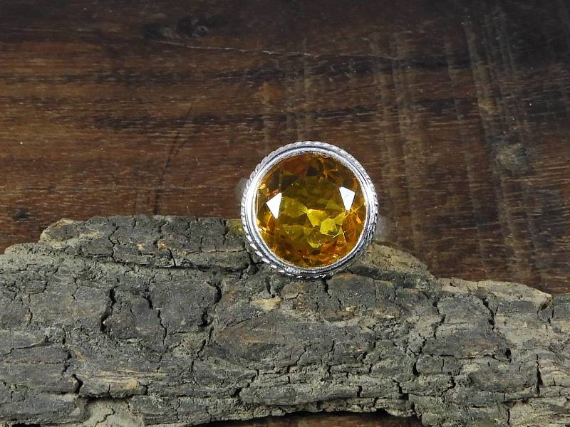 Facettierte Citrin Ring, Quarz 925 Massiv Sterling Silber Runde Edelstein Handgemachter Cirin Ring von Jaipurgemsstudio