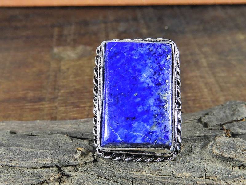 Natürlicher Blauer Lapis Lazuli Ring, 925 Sterling Silber Octagon Schöner Designer Ring von Jaipurgemsstudio