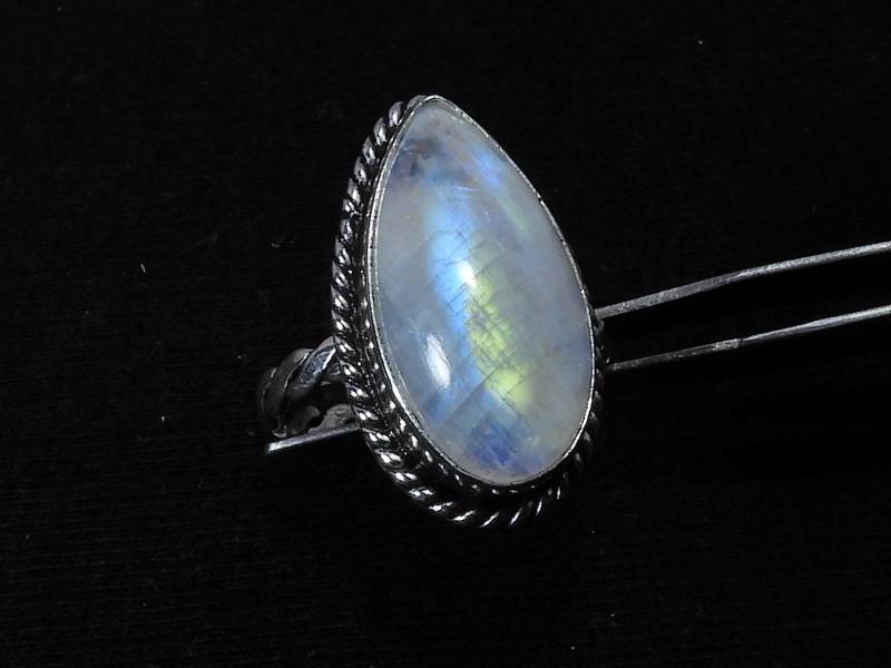 Natürlicher Regenbogen Mondstein Ring, 925 Sterling Silber Birne von Jaipurgemsstudio