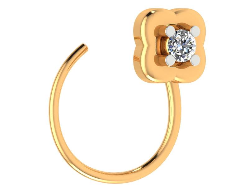 0, 02 Karat Naturdiamant 14K Gold Nasenring, Klee Bolzen Durchbohrte Pin Für Mädchen von JaipurjewelsStore
