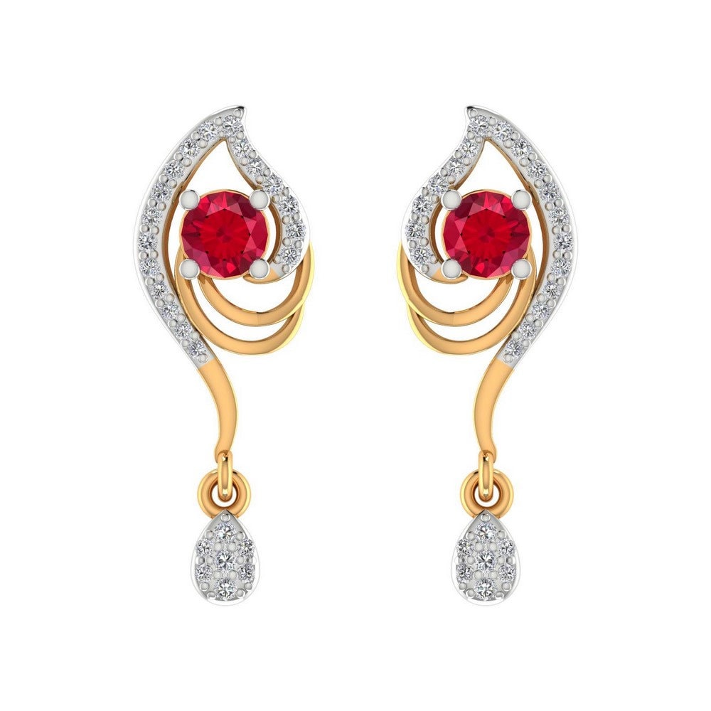 0, 90Cts Natürliche Rubin Diamant Tropfen Ohrringe 14K Gelbgold Juli Geburtsstein von JaipurjewelsStore