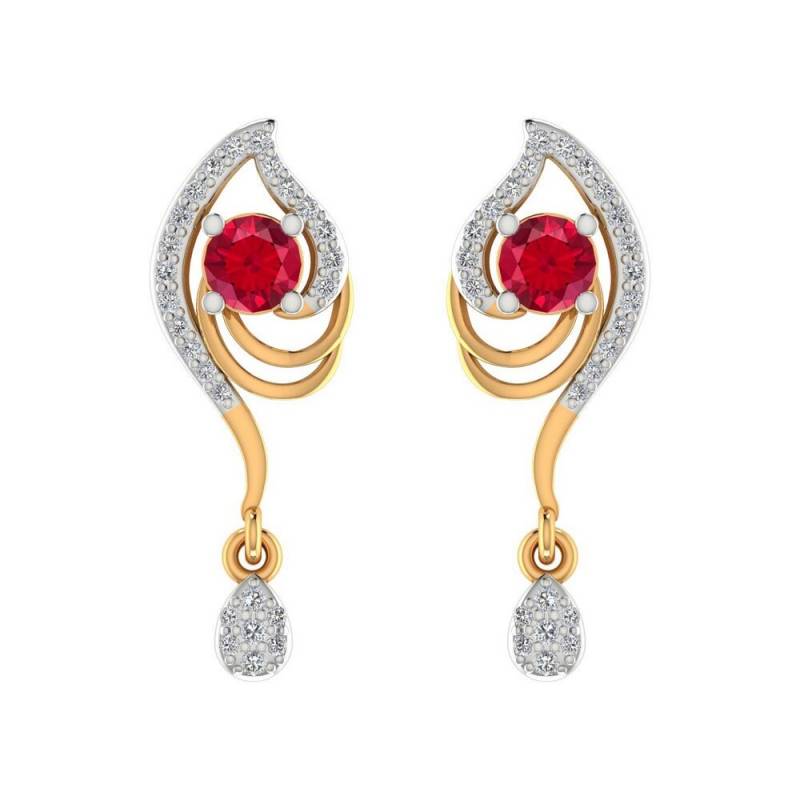 0, 90Cts Natürliche Rubin Diamant Tropfen Ohrringe 14K Gelbgold Juli Geburtsstein von JaipurjewelsStore