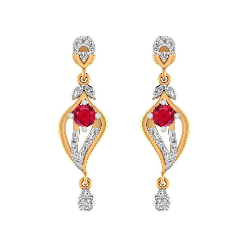 0, 91 Karat Natürliche Rubin Diamant Tropfen Ohrringe 14K Gelbgold Juli Geburtsstein von JaipurjewelsStore