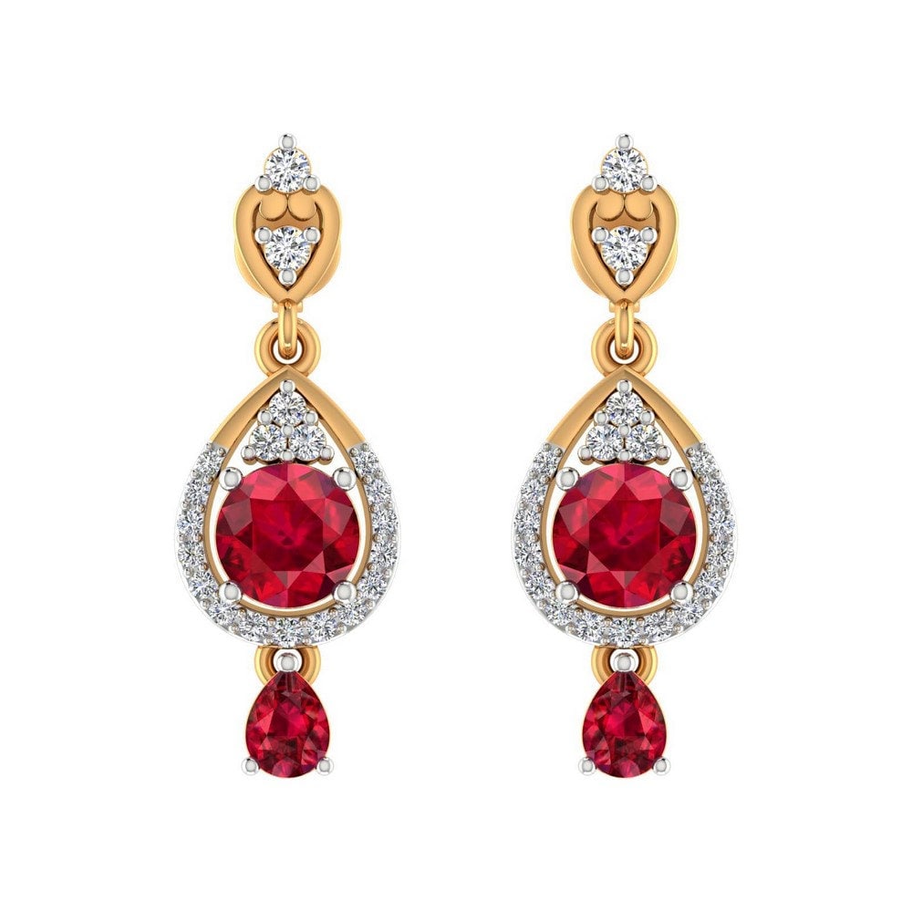 0.30 Karat Natürliche Rubin Diamant Tropfen Ohrringe - 14K Gelbgold Edelstein Schmuck von JaipurjewelsStore