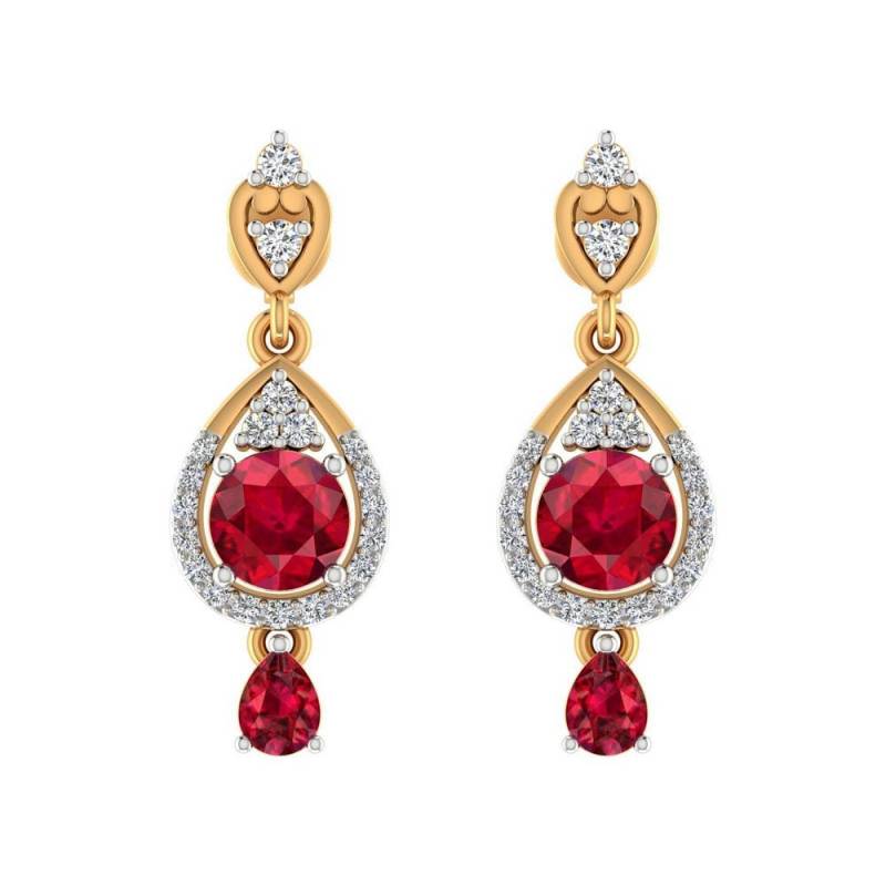 0.30 Karat Natürliche Rubin Diamant Tropfen Ohrringe - 14K Gelbgold Edelstein Schmuck von JaipurjewelsStore