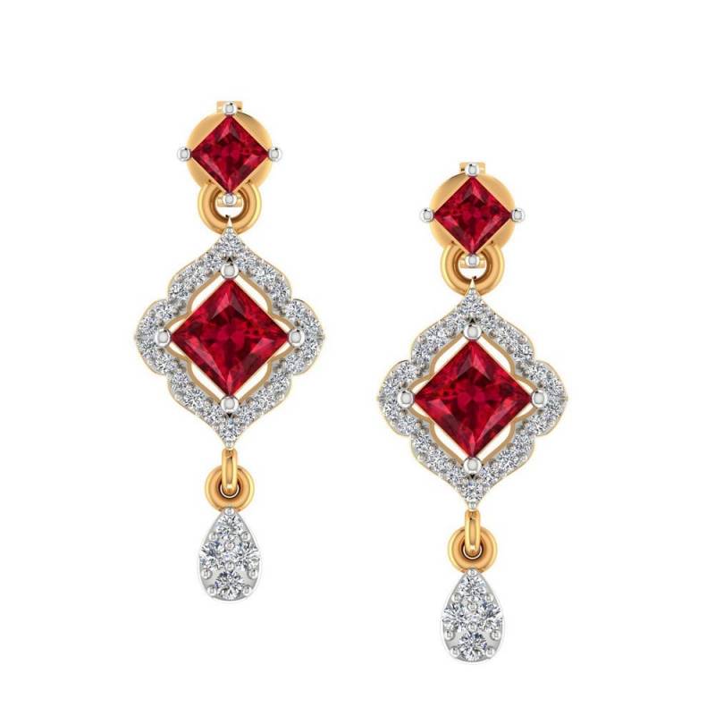 1.20 Cts Natürliche Rubin Diamant Blatt Tropfen Ohrringe 14K Weißgold Edelstein Schmuck von JaipurjewelsStore