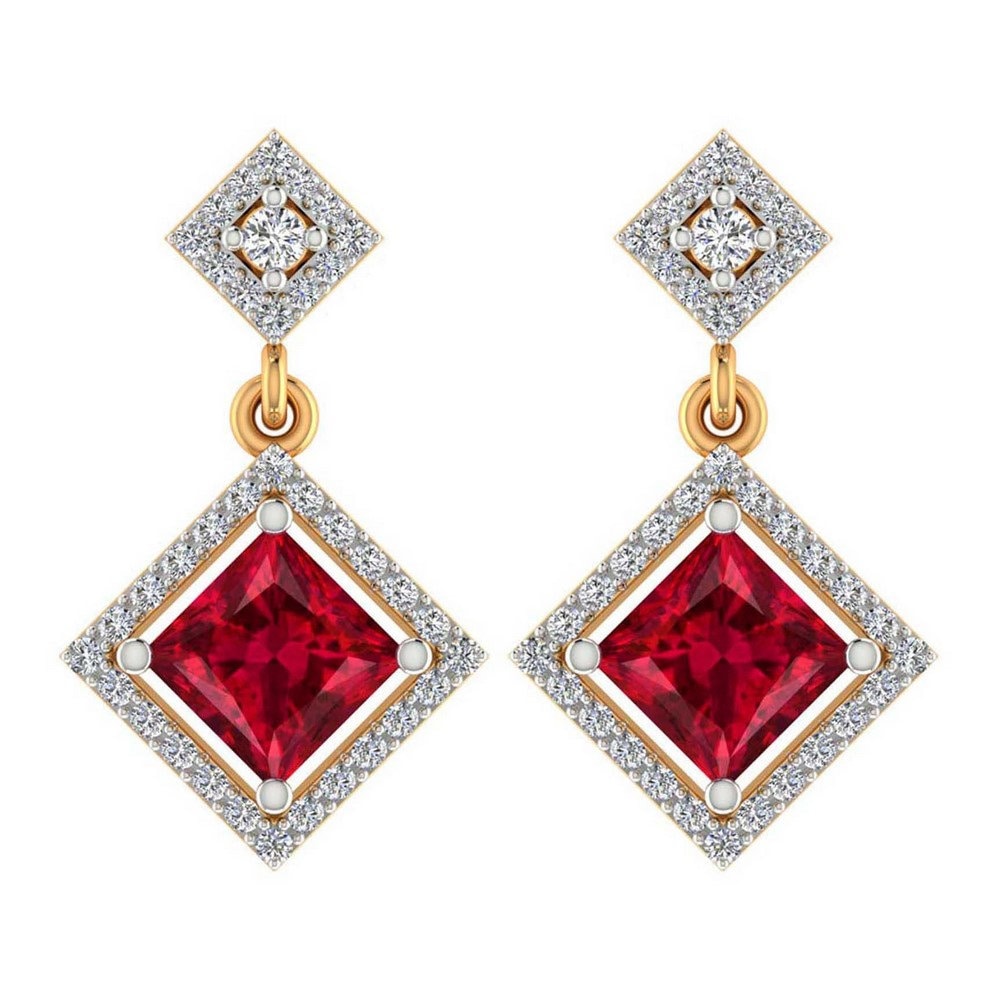 1.60Cts Princess Cut Rubin Diamant Ohrringe 14K Gelbgold Hängeohrringe von JaipurjewelsStore