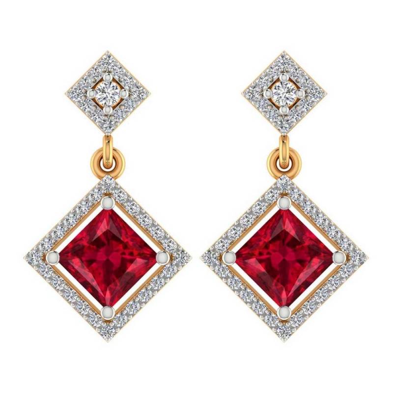 1.60Cts Princess Cut Rubin Diamant Ohrringe 14K Gelbgold Hängeohrringe von JaipurjewelsStore