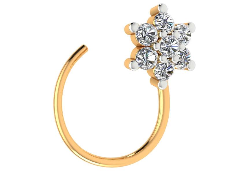 14K Gelbgold 0, 09Ct Naturdiamant Stern Nasenring Für Mädchen von JaipurjewelsStore