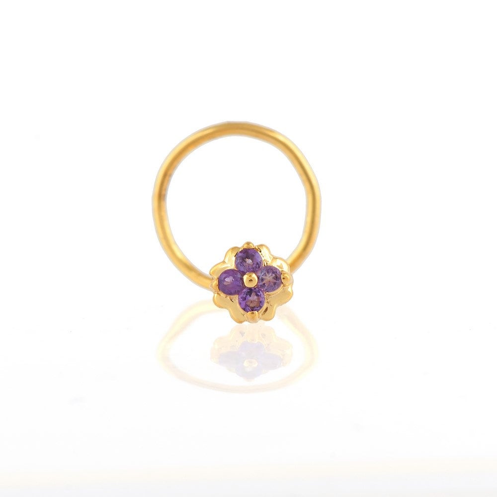 14K Gelbgold Amethyst Floral Nasenring - Lila Edelstein Nasenpiercing Für Mädchen von JaipurjewelsStore