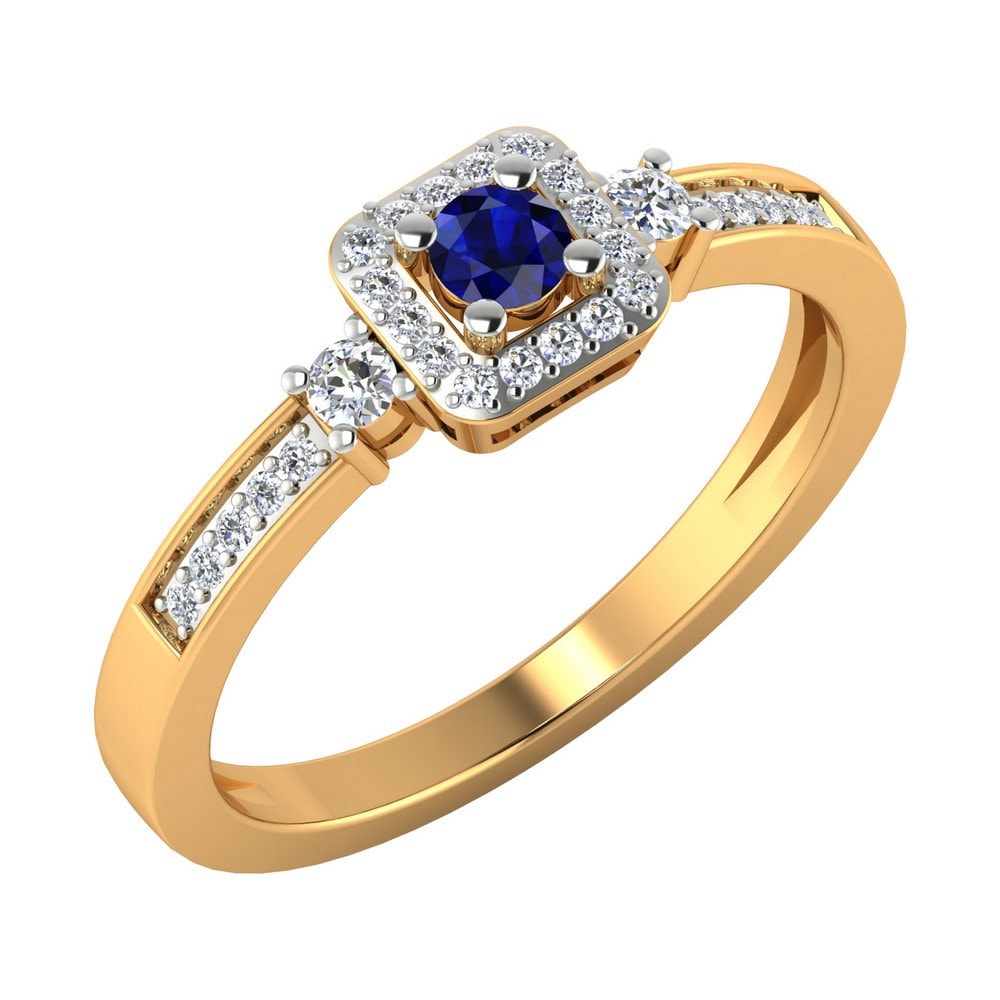 14K Gelbgold Blauer Saphir Ring Diamant Halo, September Geburtsstein Verlobungsringe von JaipurjewelsStore