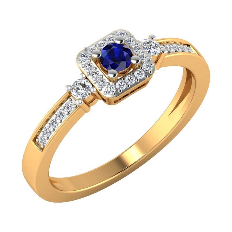 14K Gelbgold Blauer Saphir Ring Diamant Halo, September Geburtsstein Verlobungsringe von JaipurjewelsStore