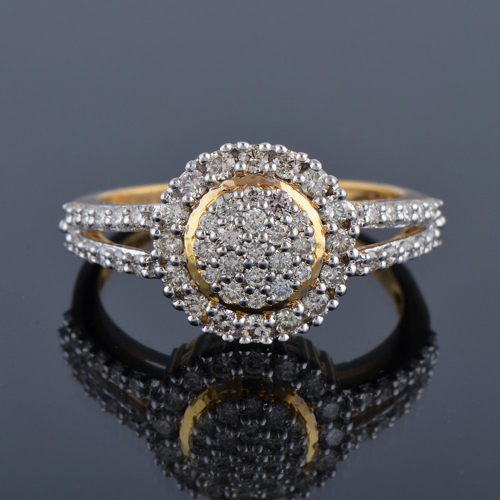 14K Gelbgold Diamant Cluster Ring - 0.92 Karat Verlobungsringe von JaipurjewelsStore