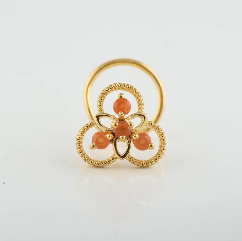 14K Gelbgold Karneol Blumen Nasenring von JaipurjewelsStore