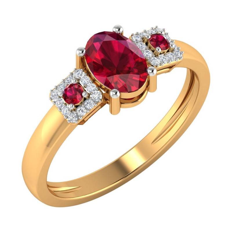 14K Gelbgold Oval Rubin Ring Diamant Akzent Versprechen Schmuck Juli Geburtsstein Verlobungsringe von JaipurjewelsStore