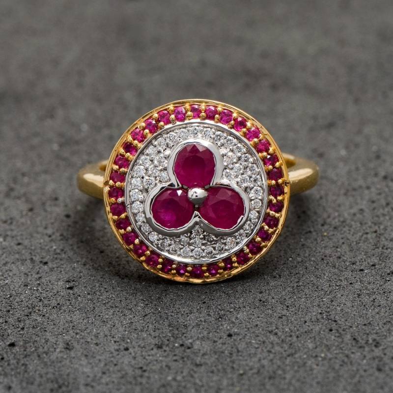14K Gelbgold Rubin Diamant Blumenring Blumenschmuck Verlobungsringe von JaipurjewelsStore