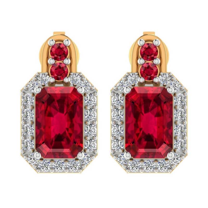 14K Gelbgold Rubin Ohrstecker Zertifizierte Diamant Damen Ohrringe von JaipurjewelsStore