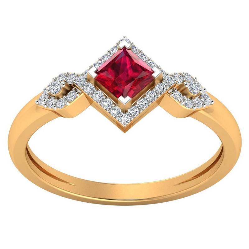 14K Gelbgold Rubinring Diamant Akzentband Verlobungsringe von JaipurjewelsStore
