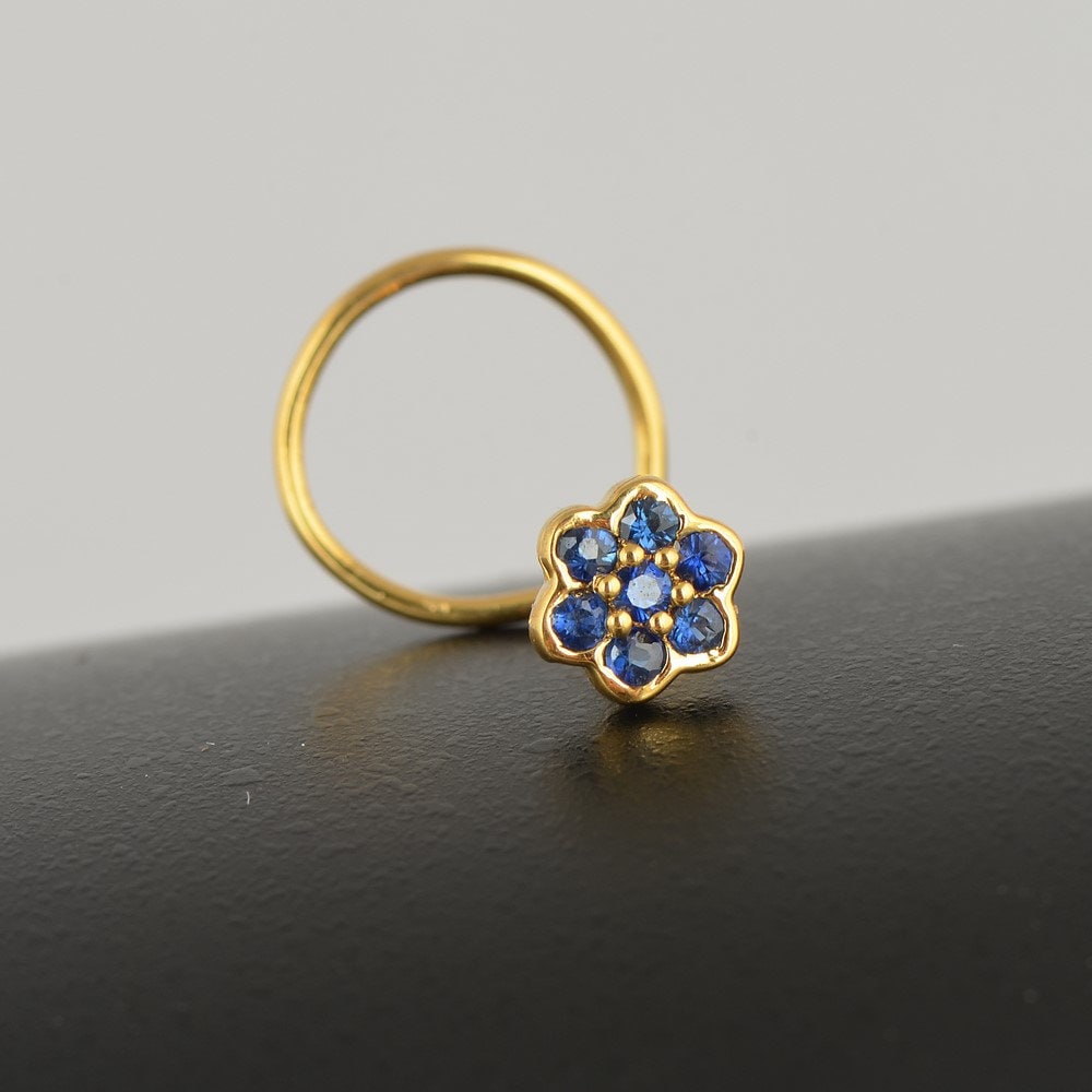 14K Gelbgold Saphir Nasenring Florales Edelstein Piercing Für Mädchen von JaipurjewelsStore