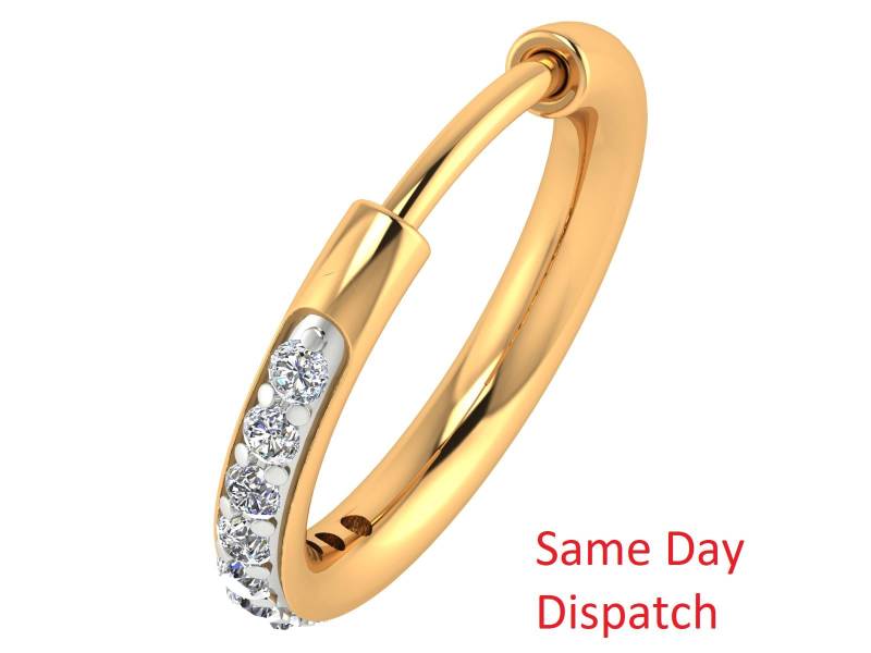 14K Gold 0, 05Ct Naturdiamant Nasenring Durchbohrter 9 Mm Runder Hoopring Für Mädchen von JaipurjewelsStore