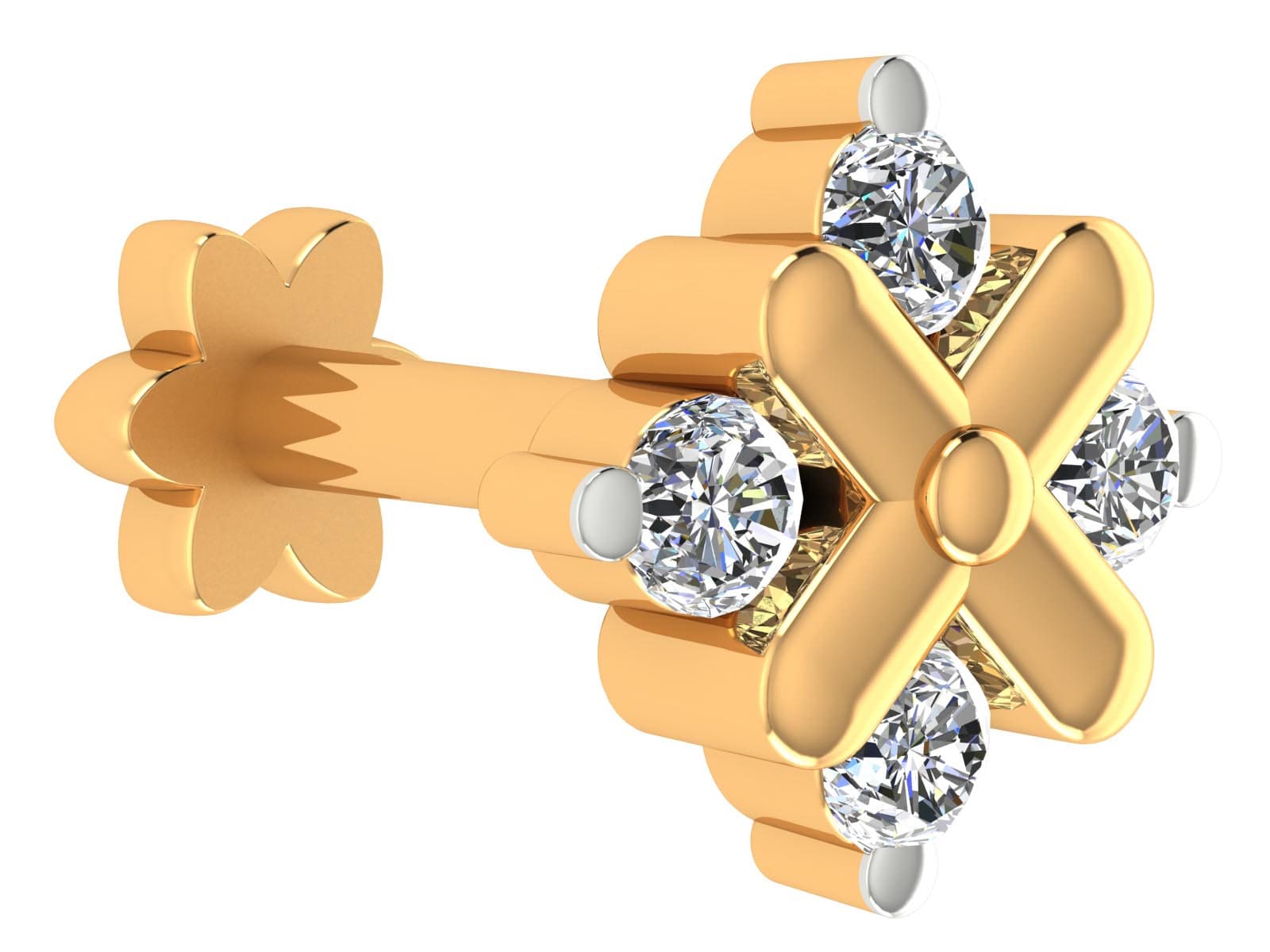 14K Gold 0, 06Ct Natürlicher Diamant Nasenstecker Floral Durchbohrter Nasenloch Pin Schmuck von JaipurjewelsStore