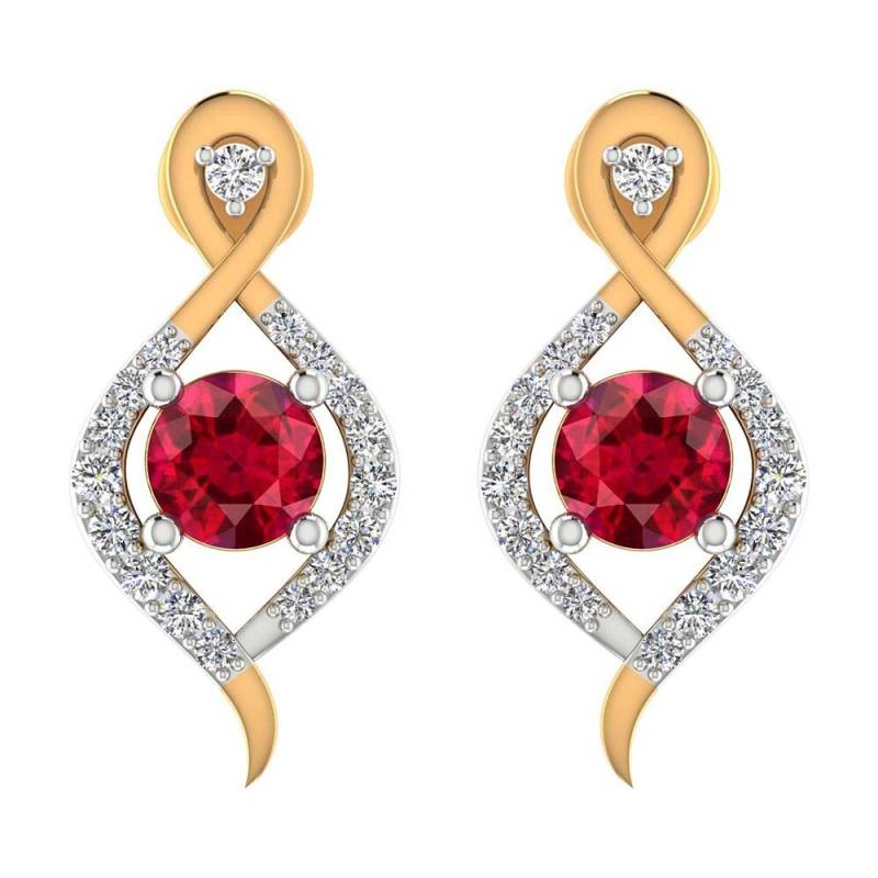14K Gold 0, 30Cts Natürliche Rubin Diamant Ohrstecker Verdrehter Hochzeitsschmuck von JaipurjewelsStore