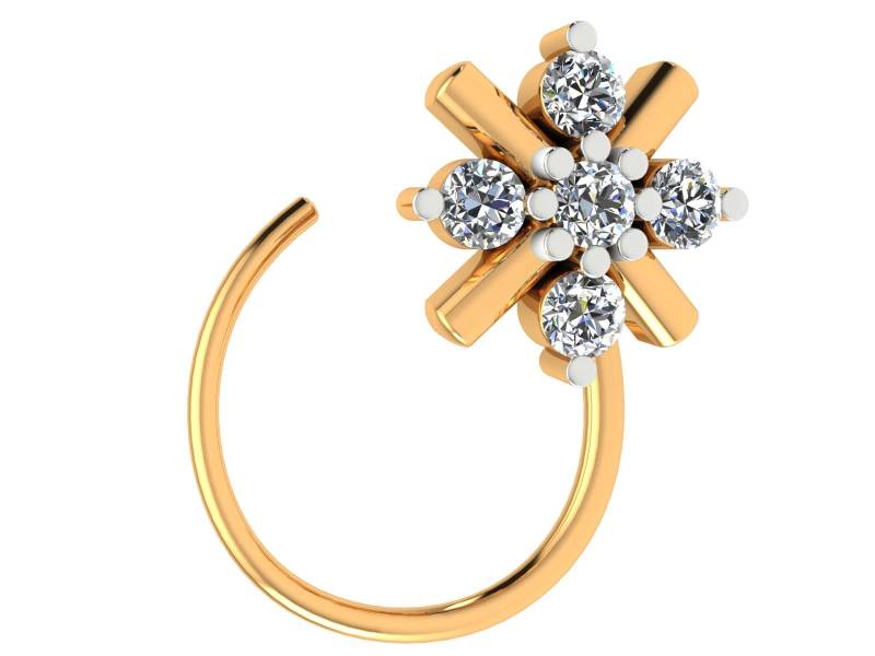 14K Gold 0.07Cts Diamant Nasenring Gelb - Oder Weißgold Zierlicher Ohrstecker von JaipurjewelsStore