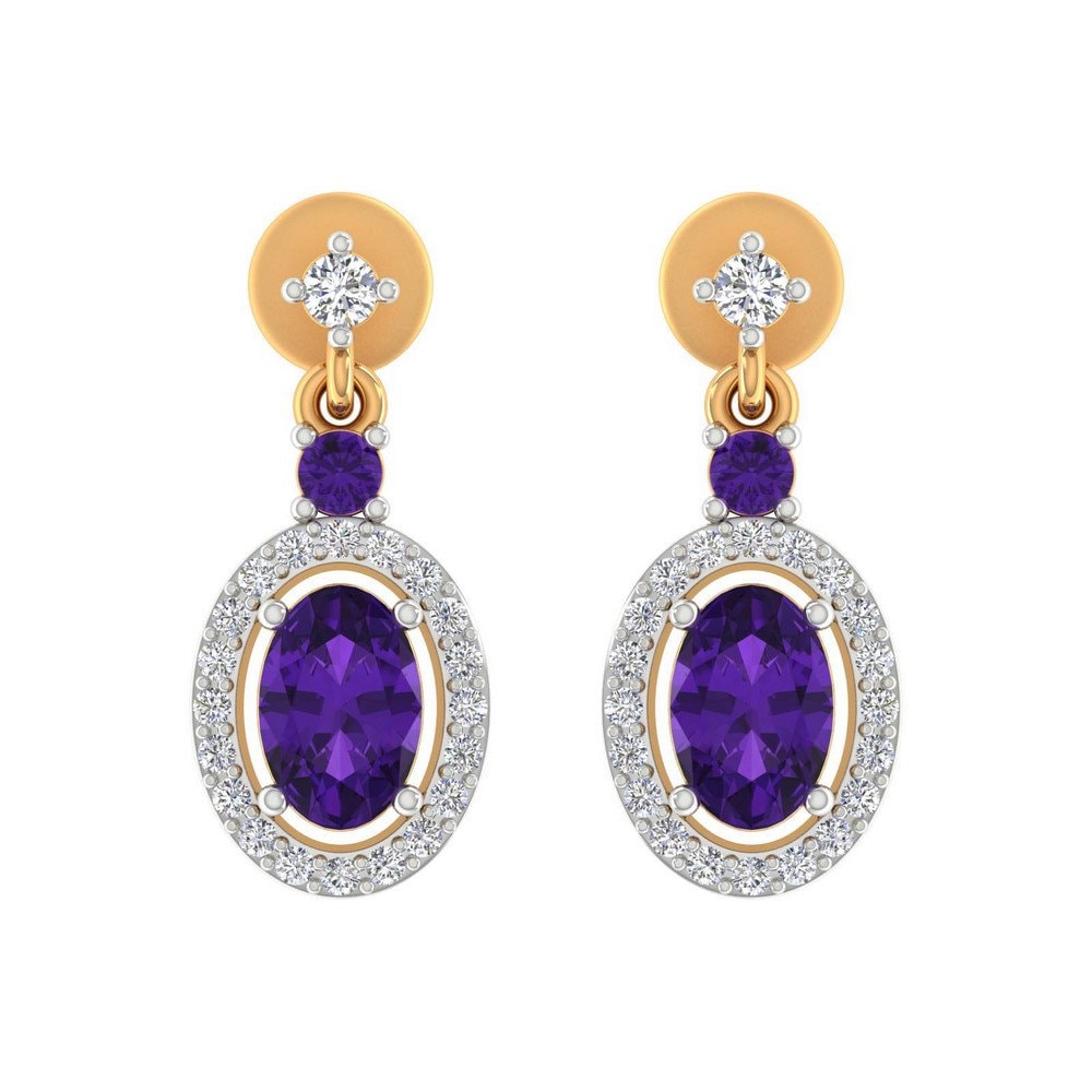 14K Gold Amethyst Diamant Ohrringe Oval Lila Edelstein Tropfen Ohrringe von JaipurjewelsStore