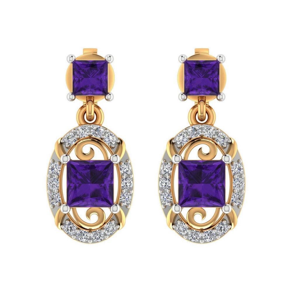 14K Gold Amethyst Diamant Ohrringe Princess Cut Purple Stein Baumeln Ohrringe Geschenk Für Mädchen von JaipurjewelsStore