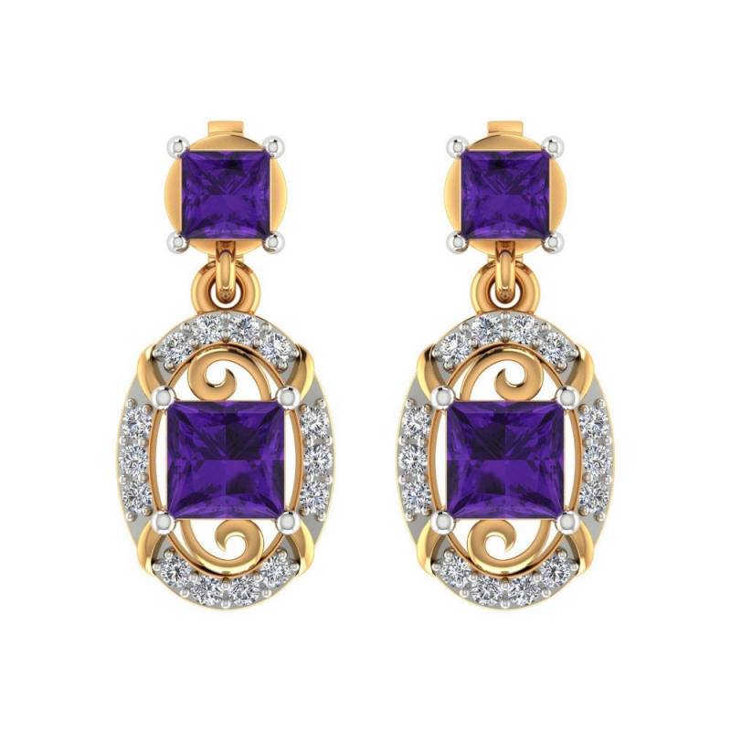 14K Gold Amethyst Diamant Ohrringe Princess Cut Purple Stein Baumeln Ohrringe Geschenk Für Mädchen von JaipurjewelsStore