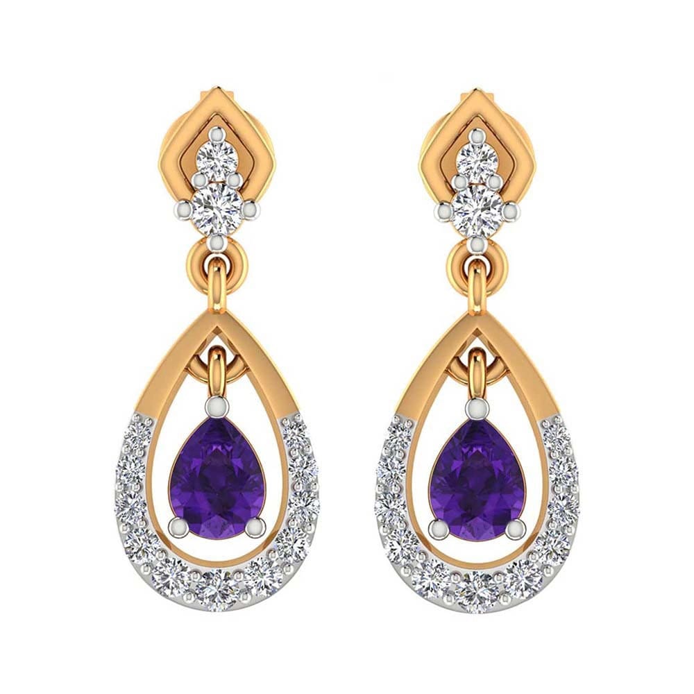 14K Gold Amethyst Diamant Tropfen Ohrringe Februar Geburtsstein von JaipurjewelsStore