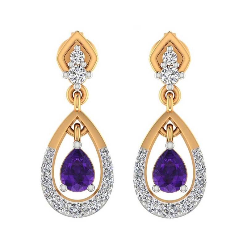 14K Gold Amethyst Diamant Tropfen Ohrringe Februar Geburtsstein von JaipurjewelsStore