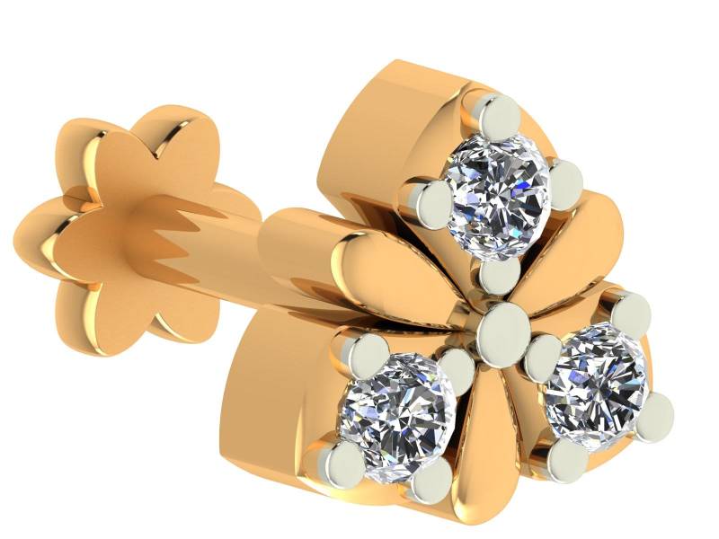 14K Gold Diamant Floral Nasenstecker 0, 05 Karat Schraubstift Für Mädchen von JaipurjewelsStore