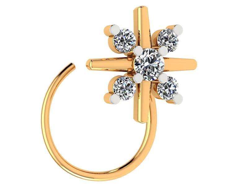 14K Gold Diamant Nasenring Blumenstecker, 0, 08 Ct Naturdiamant von JaipurjewelsStore