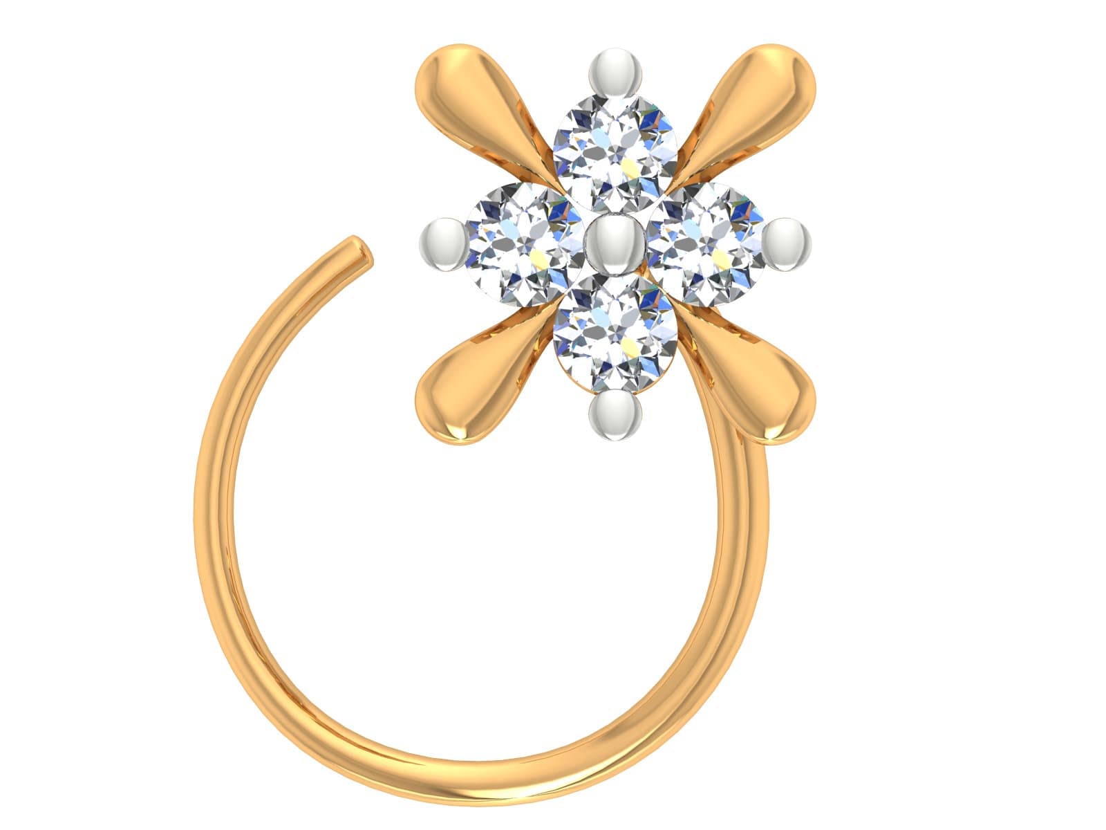 14K Gold Diamant Nasenring Floral Stud | 0.06 Cts Durchbohrte Nasenstifte Für Mädchen von JaipurjewelsStore