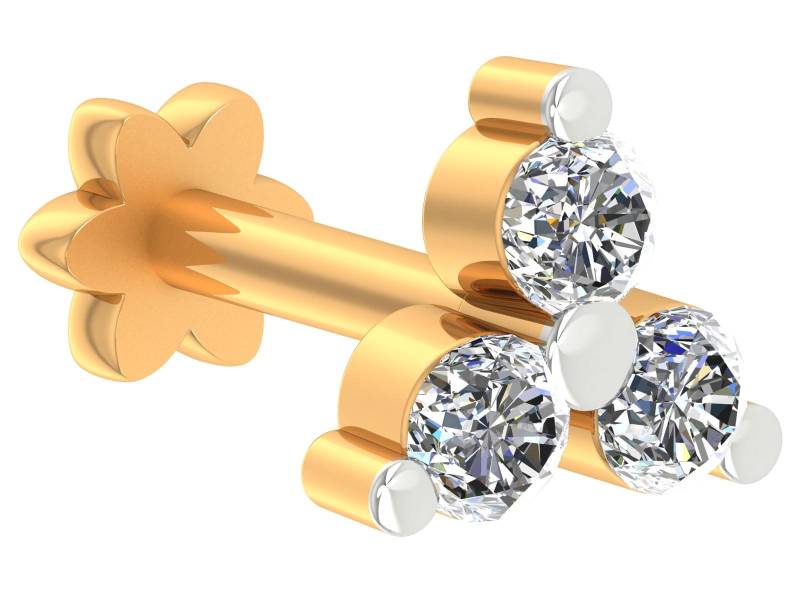 14K Gold Diamant Nasenstecker 0, 08Ct Natürlicher Durchbohrt Nasenloch Pin Schmuck von JaipurjewelsStore