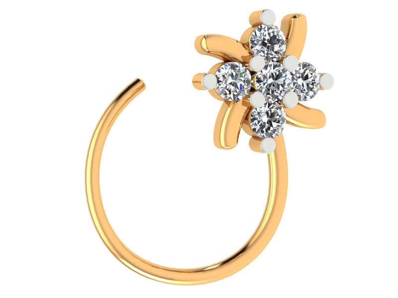 14K Gold Natürliche Diamant Nasenring Floral Nase Pin Schmuck von JaipurjewelsStore