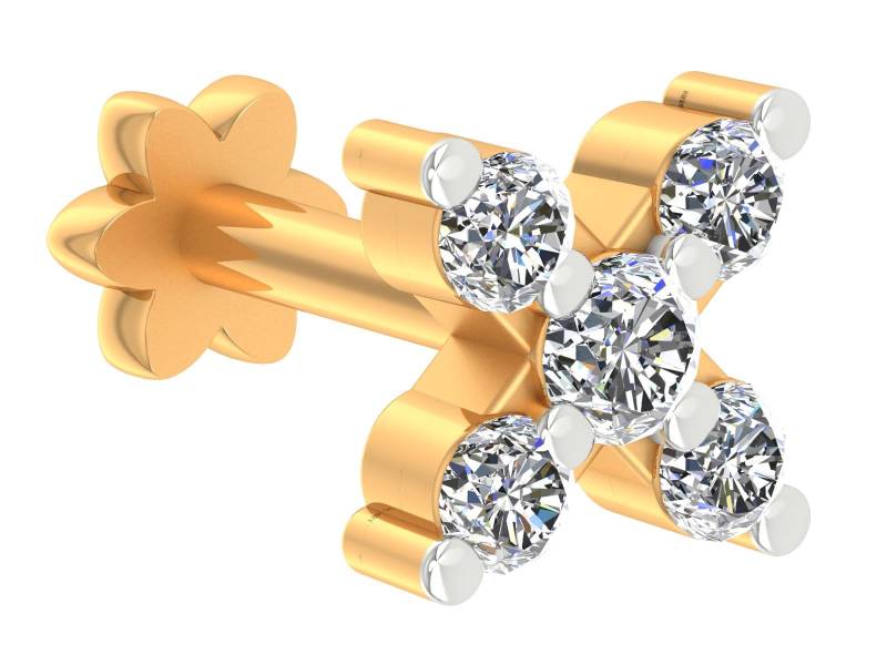 14K Gold Naturdiamant Blumen Nasenstift 0, 09 Karat Diamant Durchbohrt von JaipurjewelsStore