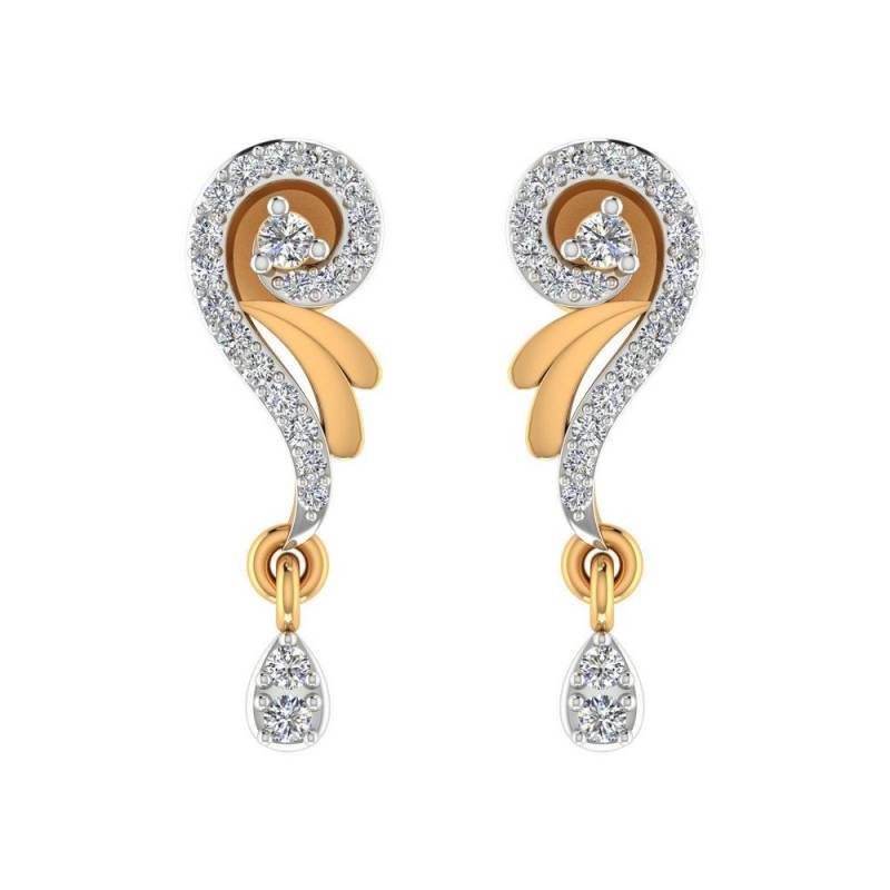 14K Gold Zierliche 0, 26 Karat Naturdiamant Hängeohrringe Moderner Hochzeitsschmuck von JaipurjewelsStore