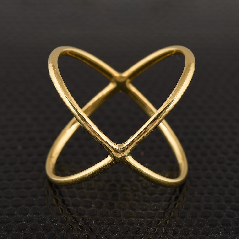 14K Solid Gelbgold Crisscross Ring - Crossover Style Band Verlobungsringe von JaipurjewelsStore