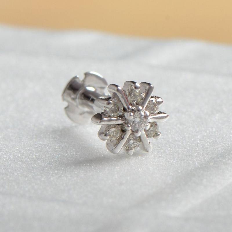 14K Weißgold 0, 07 Cts Natürlicher Diamant Stern Nasenring Durchbohrte Bolzen Für Mädchen von JaipurjewelsStore
